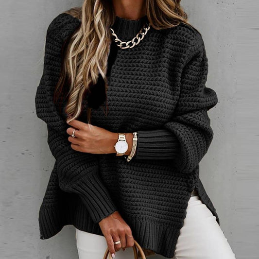 Chunky Knit Black Drop Shoulder Sweater